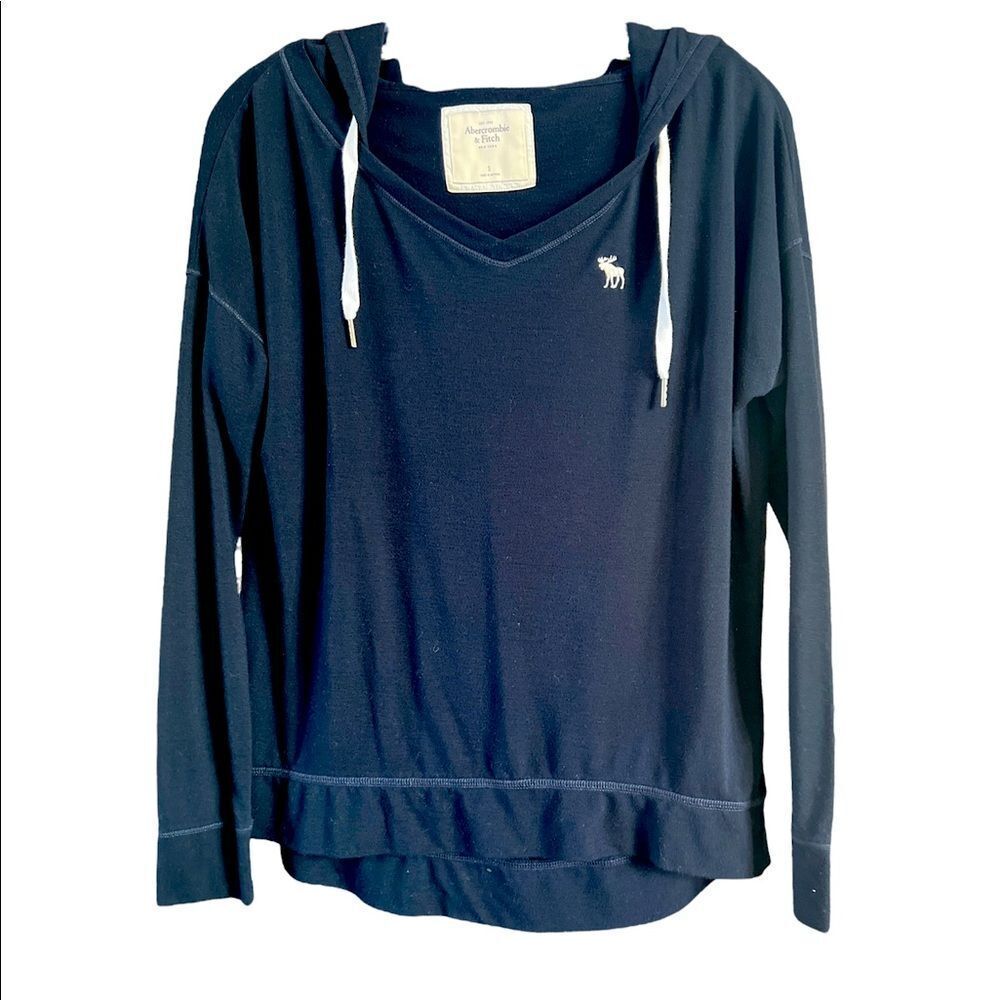Y2K Abercrombie & Fitch  2000's Navy Hooded Long Sleeve Top Size Small